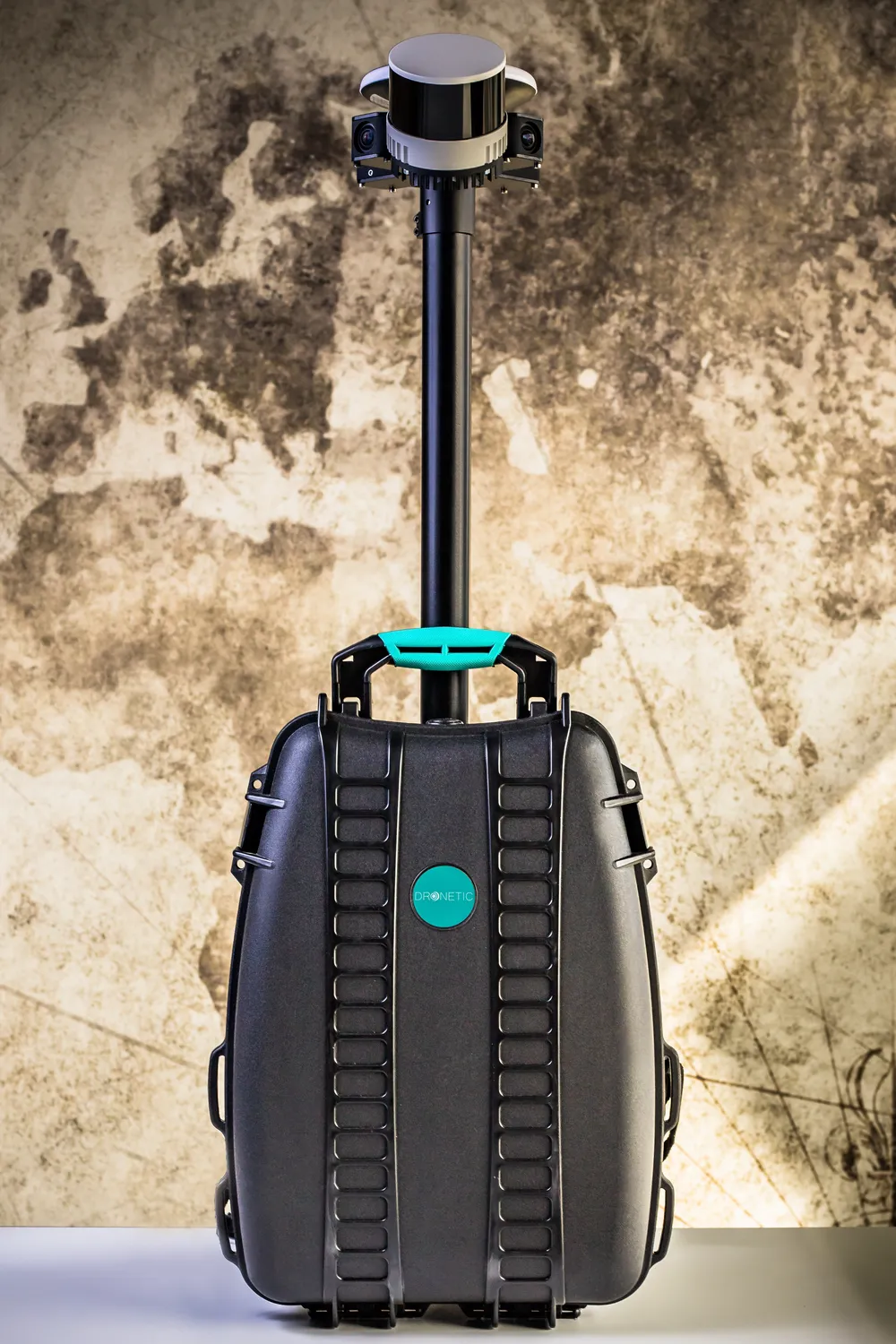 BP-32 scanning backpack with the sensor head on the mast, front view