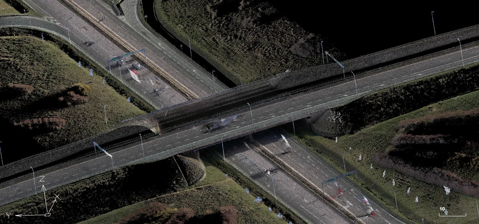 Point cloud of an overpass above an expressway