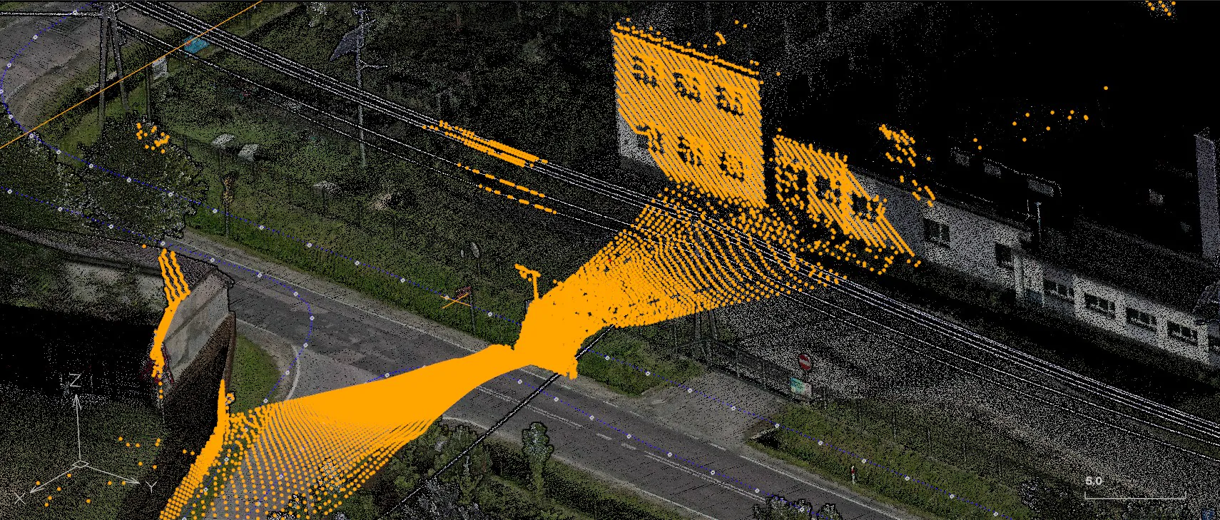 Point cloud of roadside buildings in palette view